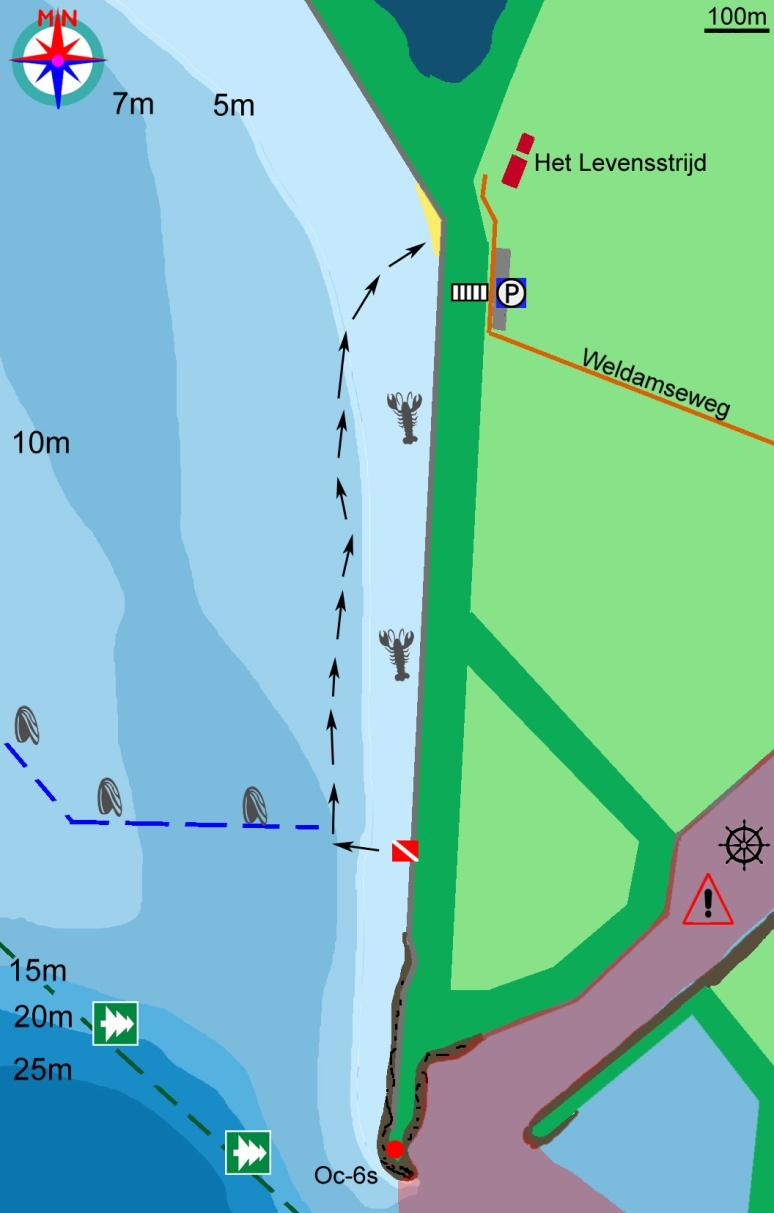 Oosterschelde Schouwen Duiveland Levenstrijd Levensstrijd, Miereweg, Weldamseweg, sont les trois noms usuels désignent ce même site méconnus des plongeurs belges.