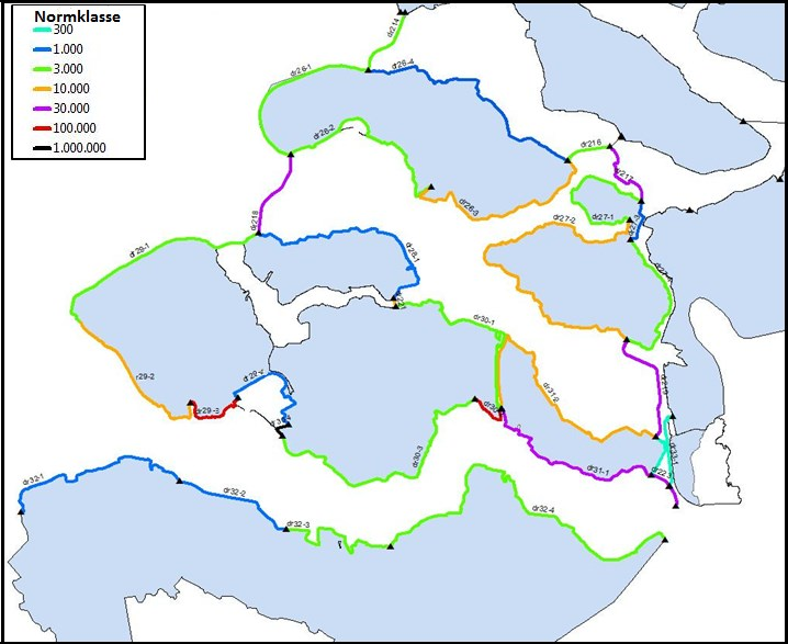 Veiligheidsbeoordeling Figuur 5-5: Nieuwe normen voor dijktrajecten in Zeeland Daarnaast geldt er nog een eis voor de gebieden die ingezet worden als waterberging.