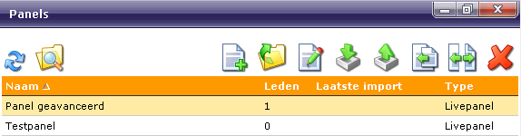 De panels staan op alfabetische volgorde. U ziet de naam, het aantal panelleden in het panel, de datum van de laatste import en het type van het panel.