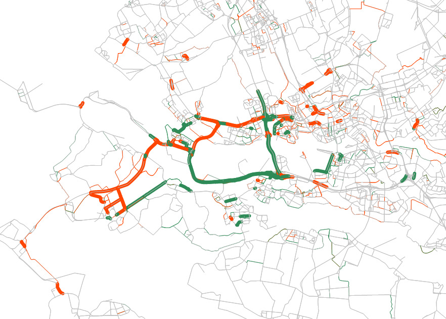 Voor de afbakening van het invloedsgebied verkeersveiligheid is een vergelijking gemaakt tussen de intensiteiten in de plansituatie (voorkeursvariant) en de referentiesituatie.