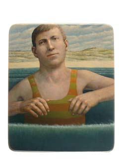 den haag John Goudie Lynch Mannen in zweefmolens, spelend met tinnen soldaatjes en zittend in een badkuip met rubbereendjes figureren op de schilderijen van John Goudie Lynch (1946).