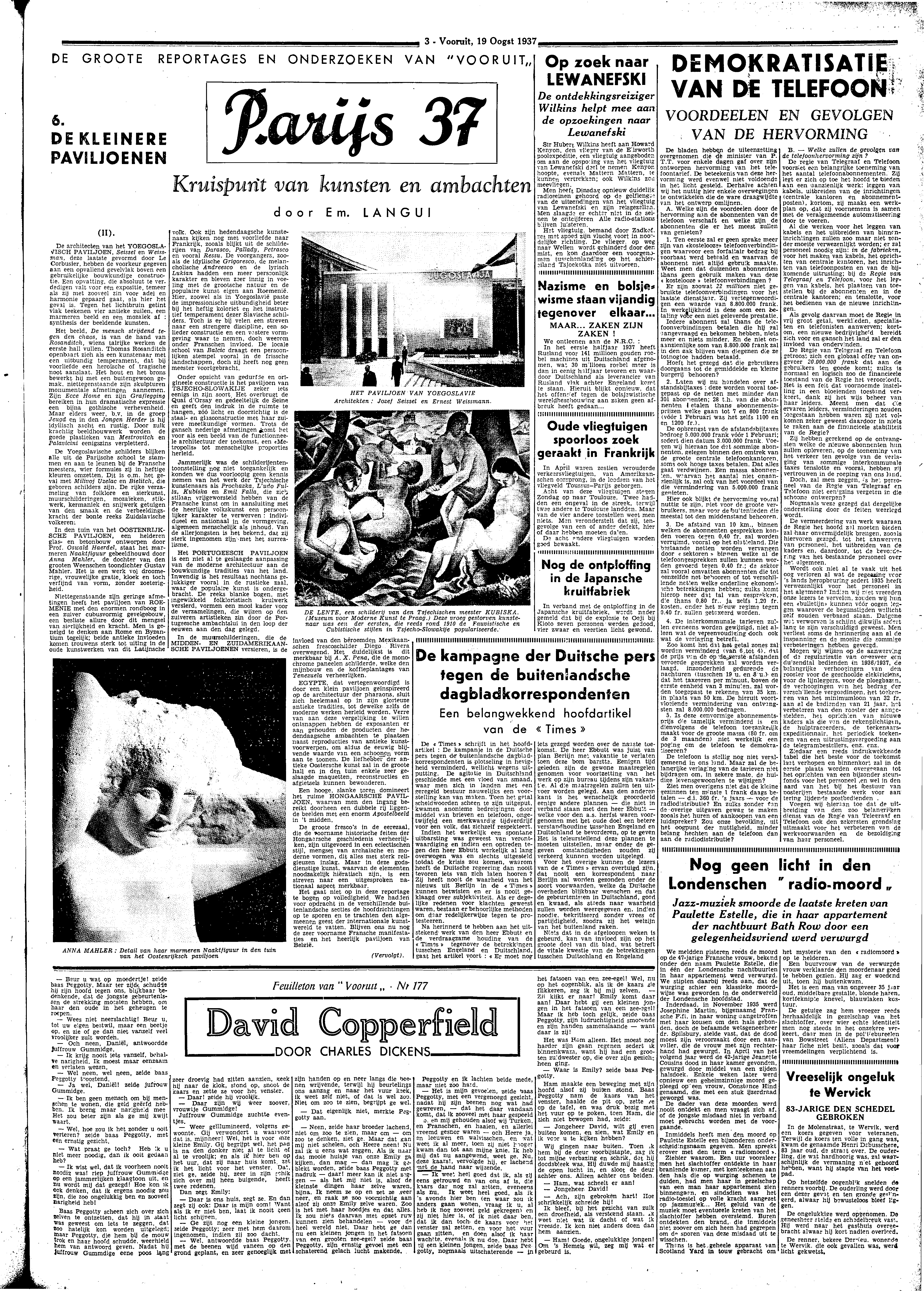 3 - Vooruit, 19 Oogst 1937. DE GROOTE REPORTAGES EN ONDERZOEKEN VAN "VOORUIT, 6. DE KLEINERE PAVILJOENEN (ii).
