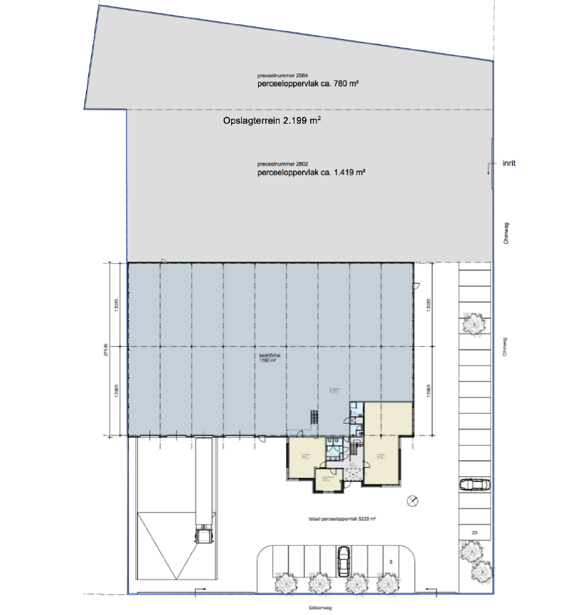 5 LEGENDA INDELING Plattegrond Variant 3 Indeling variant 3: Oppervlakte terrein: ± 5.229 m² Bedrijfshal: ± 2.