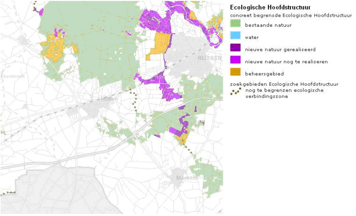 Figuur 3.4 Ecologische Hoofdstructuur gemeente Rijssen Holten (Provincie Overijssel, 2009) De Sallandse Heuvelrug ligt geheel binnen de EHS, met uitzondering van de enken rond Holten.