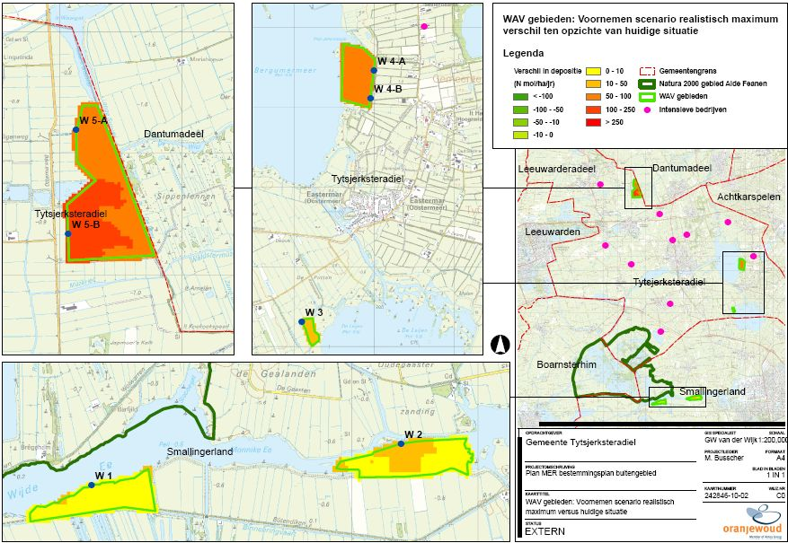 Figuur 5.4: Wav-gebieden: Realistisch maximum min feitelijke situatie Beoordeling Geconcludeerd kan worden dat er geen effecten worden verwacht op de ecologische hoofdstructuur.