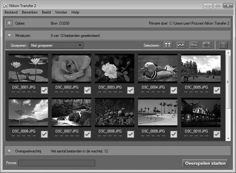 ViewNX 2 gebruiken Foto's naar de computer kopiëren 1 Kies hoeveel foto's naar de computer worden gekopieerd.