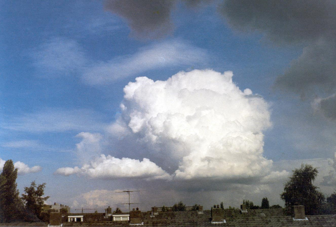 Stapelwolk: Cb calvus Calvus = kaal, d.w.z. cumulonimbus zonder aambeeld Sterk groeiende Cb. Bovenkant wordt (al groeiend) rafelig.