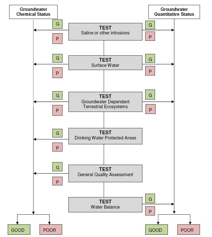 Figuur 2.1: Overkoepelende procedure voor de vaststelling van de chemische toestand en kwantitatieve toestand volgens de Guidance on Groundwater Status and Trend Assessment No.