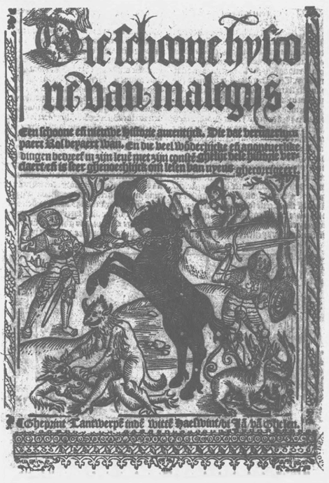 105 Madelgijs verovert Beyaert; houtsnede in de Antwerpse druk