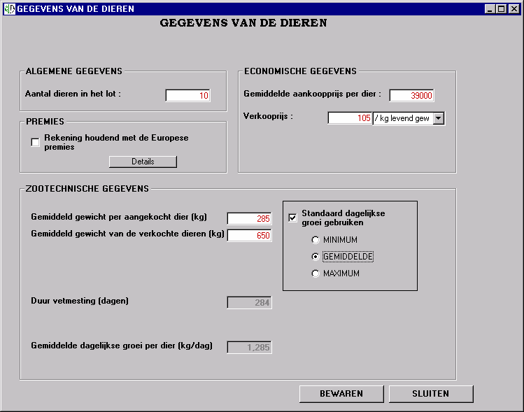 Wat de "zoötechnische gegevens" betreft, moet het gewicht per aangekocht en verkocht dier (in kg) worden ingevoerd.