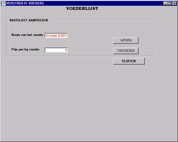 13 In het gebied "Overzicht van de verstrekte voeders" kunt u ook een voeder selecteren (door op de lijn te klikken) en het wissen door op de knop "Wissen" te klikken.