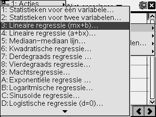 Het opstellen van de formule van een regressielijn De punten van de tabel liggen niet op een rechte lijn. De lijn die zo goed mogelijk bij de punten past heet de regressielijn.