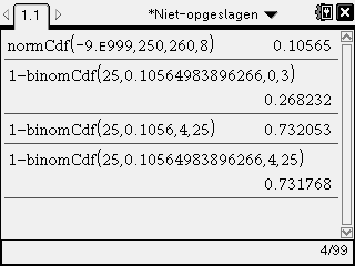 Opmerking bij blz.?? G&R Als je de oplossing wilt vinden van normalcdf(,10 99,8,x)=0,8 krijg je geen oplossingen met nsolve(normalcdf(,10 99,8,x)=0,8,x).