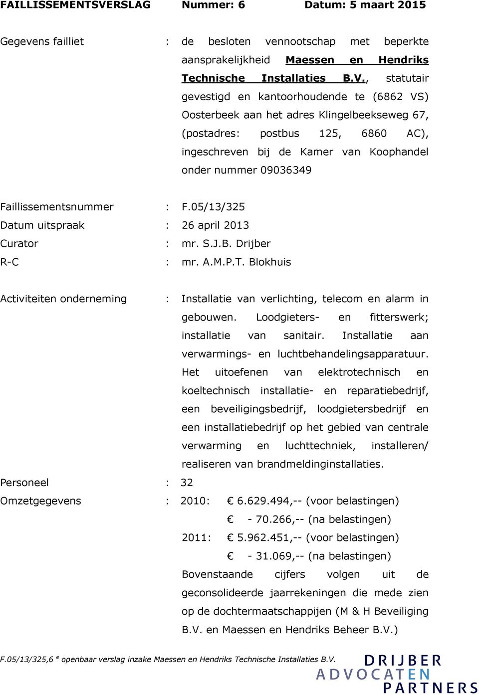 , statutair gevestigd en kantoorhoudende te (6862 VS) Oosterbeek aan het adres Klingelbeekseweg 67, (postadres: postbus 125, 6860 AC), ingeschreven bij de Kamer van Koophandel onder nummer 09036349