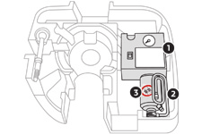 Praktische informatie Bandenreparatieset De bandenreparatieset bestaat uit een compressor en een flacon met afdichtmiddel.