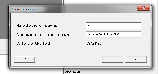 Configuratie goedkeuren (Approve Configuration) - Selecteer in Menubalk: Target System Approve Configuration. - Selecteer de juiste COM-poort en klik OK.