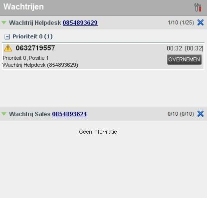 Pagina 7 van 17 Totale gesprekstijd, inclusief de tijd in de huidige wachtrij (tussen haakjes) Als u op een gesprek klikt, wordt aanvullende informatie getoond over het gesprek: De prioriteit van het