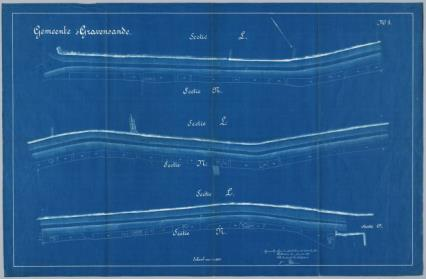 8662 Uittreksels uit kadastrale plans van de Maasdijk door de landmeter van het Kadaster te Rotterdam, 1896. 22 bladen N.B. Schaal 1:1000, 66,5 x 100 cm., hss. gekleurd.