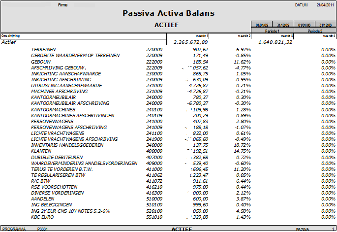 Algemene balans volgens balansschema (P3331) C Afdruk voorbeeld Indien de velden correct ingevoerd zijn krijgt