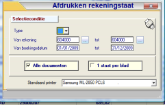 Rekeningstaat (P3250) Rapportspecificaties (vervolg) Afdrukken Deze toets maakt het mogelijk drukken om de rekeningstaat af te Rekening-/Klanten-/Leveranciersstaat Deze toets maakt het mogelijk om de