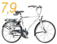 Koga Miyata SilverAce 1299 Techniek: Aluminiumframe, Shimano Nexus 8-versnelling, Rollerbrake-remmen, led-koplamp, stuurpen met snelversteller. Gewicht: 19,5 kg.