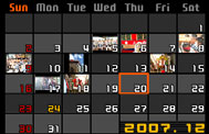 Gebruiken van het kalenderscherm Volg de volgende procedure om een kalender te tonen die het eerste beeld weergeeft dat op elke datum van een bepaalde maand opgenomen was.