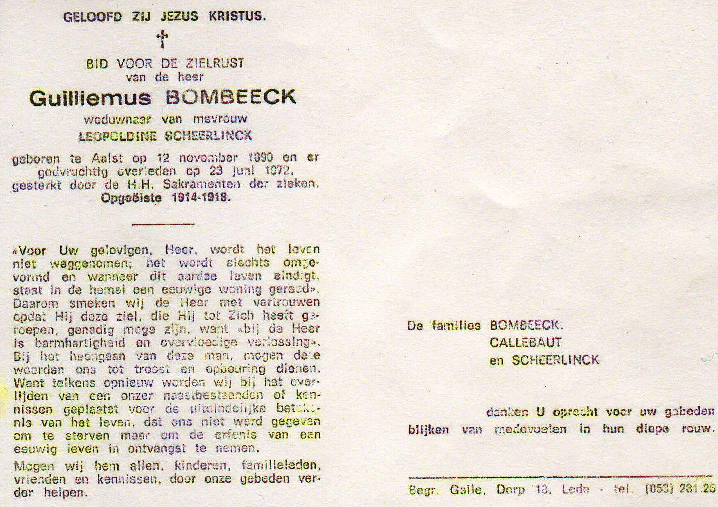 44 Livinus Karel Bombeeck, zijdebewerker in 1935, was een zoon van Gustaaf Martinus Bombeeck uit Aalst & herbergierster Florentia Callebaut uit