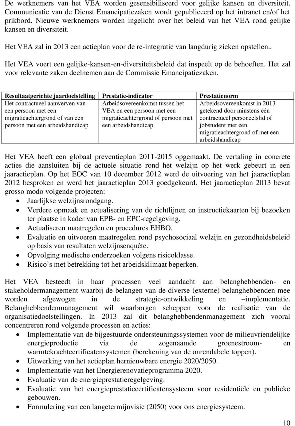 . Het VEA voert een gelijke-kansen-en-diversiteitsbeleid dat inspeelt op de behoeften. Het zal voor relevante zaken deelnemen aan de Commissie Emancipatiezaken.