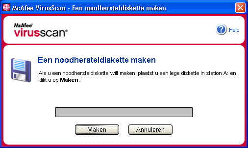 McAfee VirusScan 2 Klik met de rechtermuisknop op het McAfee-pictogram, kies VirusScan en klik op Noodhersteldiskette maken.