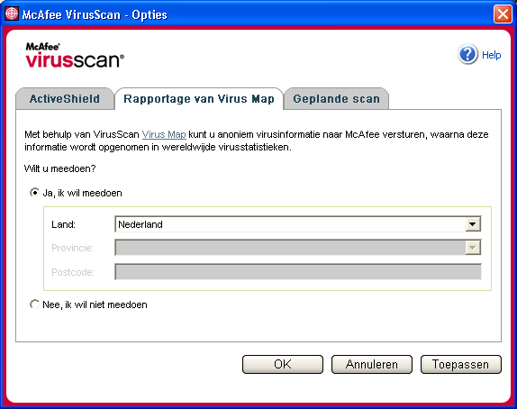 McAfee VirusScan 2 Klik op het tabblad Rapportage van Virus Map (Afbeelding 2-14). Afbeelding 2-14.