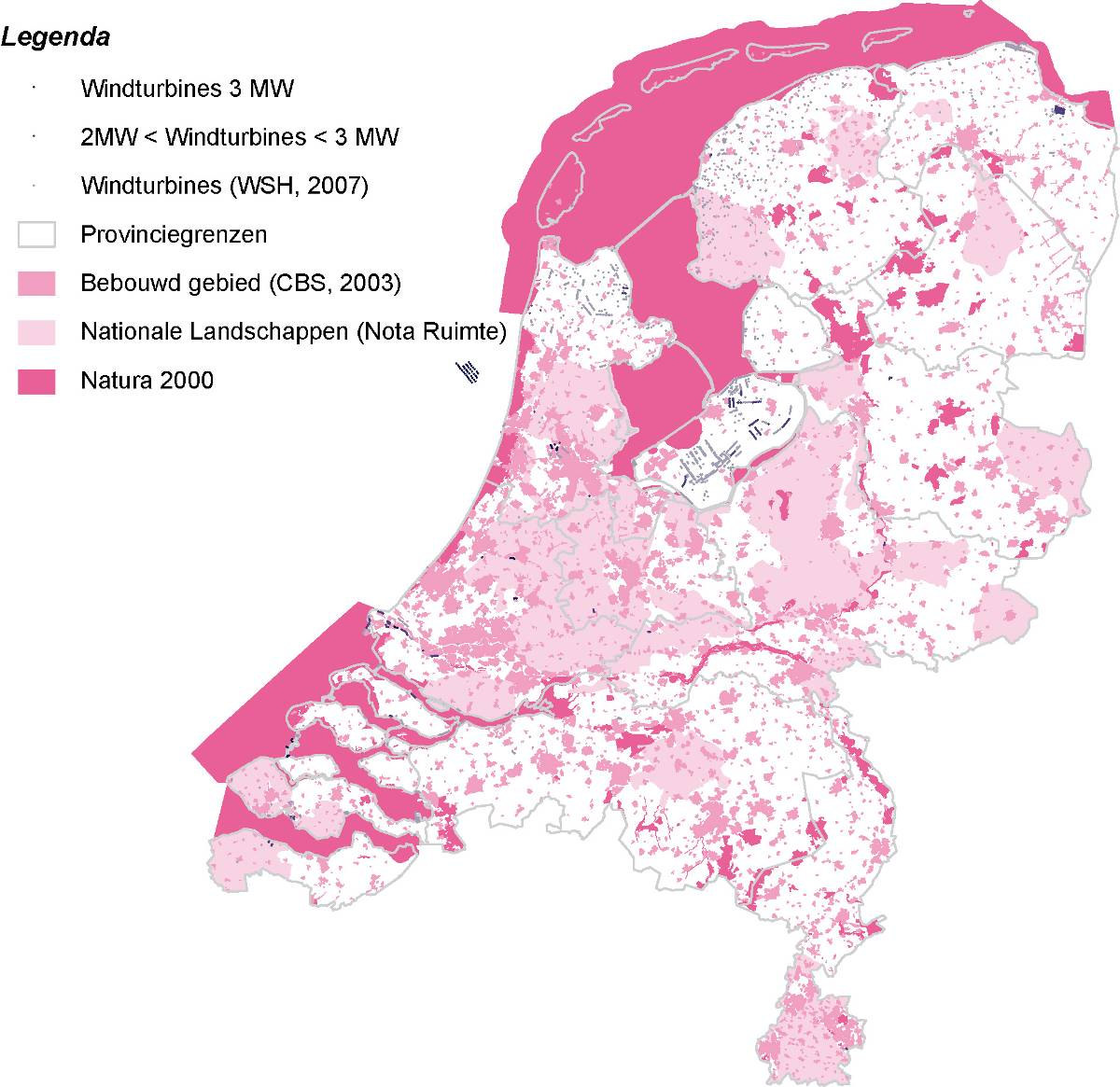 Figuur 2: Locatie van windmolens in Nederland eind