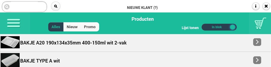 Weergave producten en favorieten U kunt de artikelen op verschillende manieren tonen, afhankelijk van uw voorkeur of de situatie. Standaard wordt het overzicht per artikel getoond.