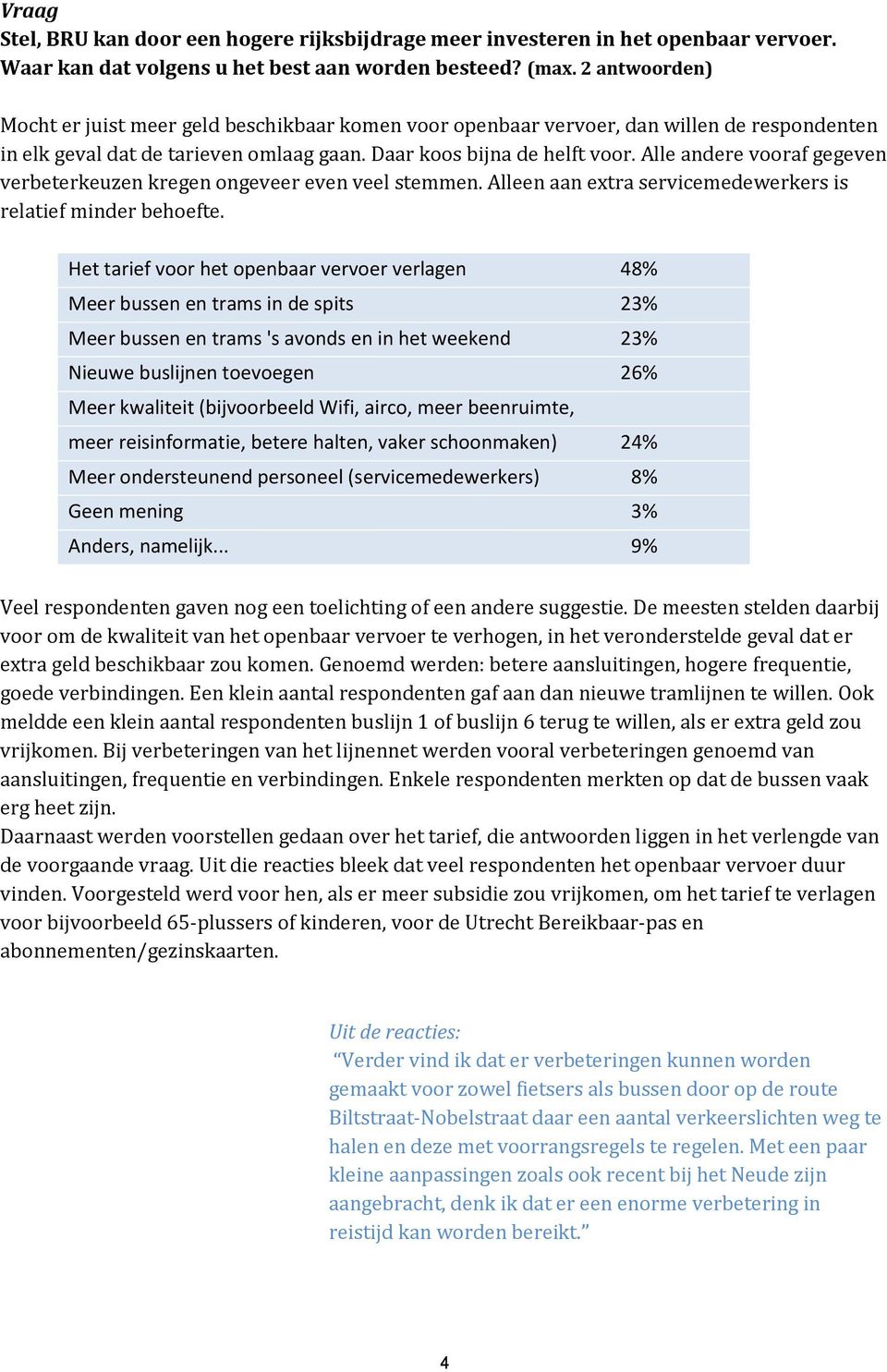 Alle andere vooraf gegeven verbeterkeuzen kregen ongeveer even veel stemmen. Alleen aan extra servicemedewerkers is relatief minder behoefte.