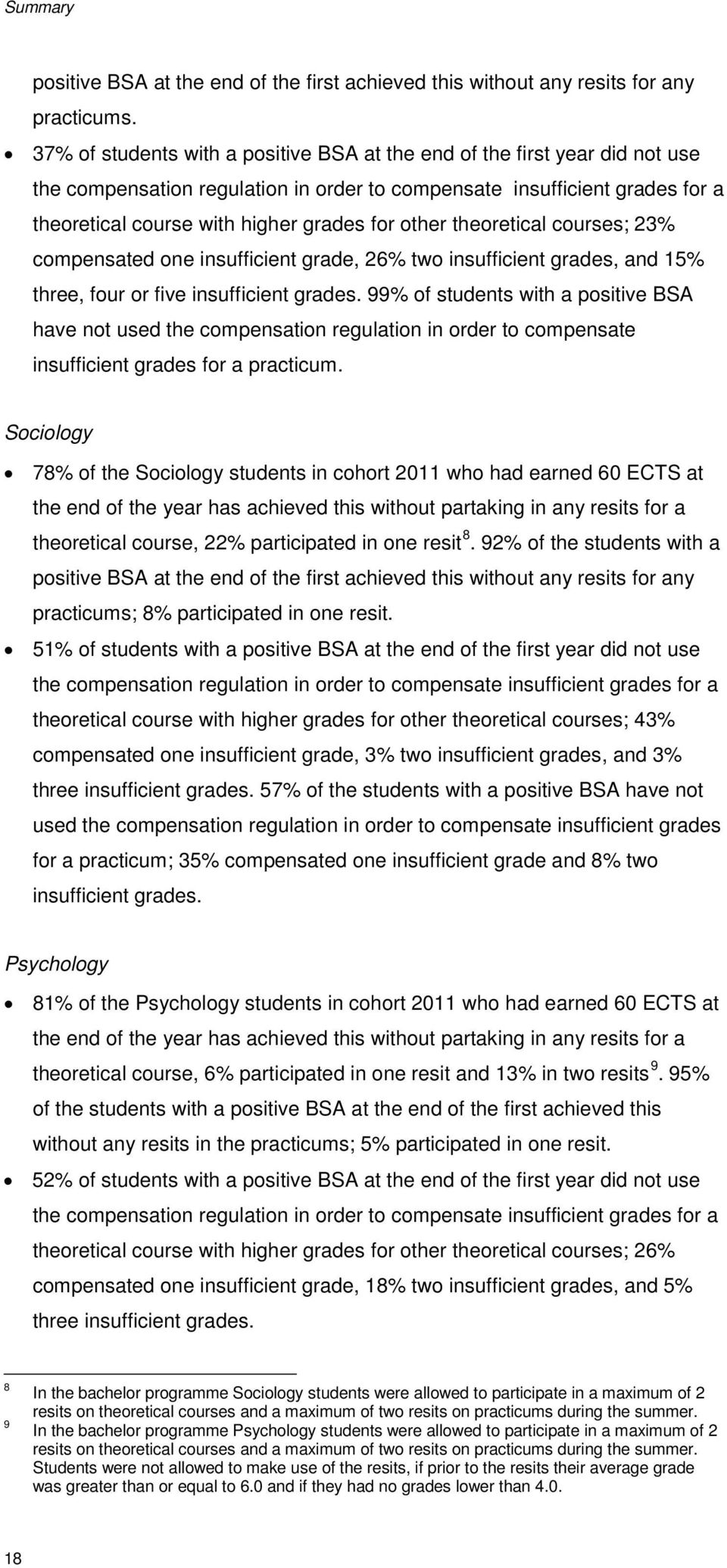 other theoretical courses; 23% compensated one insufficient grade, 26% two insufficient grades, and 15% three, four or five insufficient grades.