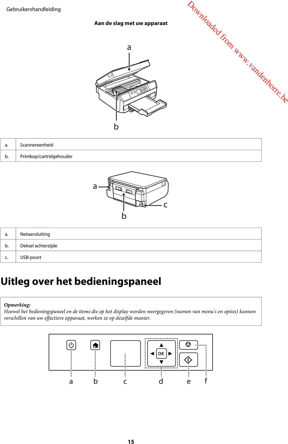 USB-poort Uitleg over het bedieningspaneel Hoewel het bedieningspaneel en de items die