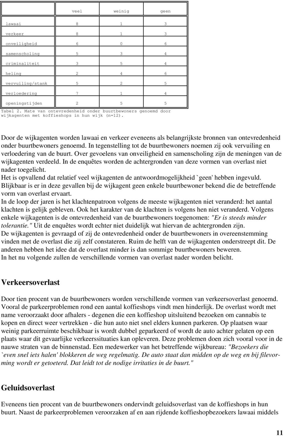 Door de wijkagenten worden lawaai en verkeer eveneens als belangrijkste bronnen van ontevredenheid onder buurtbewoners genoemd.