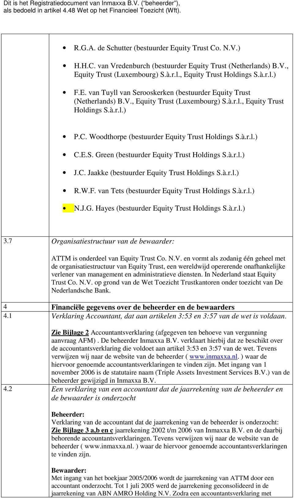 à.r.l.) R.W.F. van Tets (bestuurder Equity Trust Holdings S.à.r.l.) N.J.G. Hayes (bestuurder Equity Trust Holdings S.à.r.l.) 3.