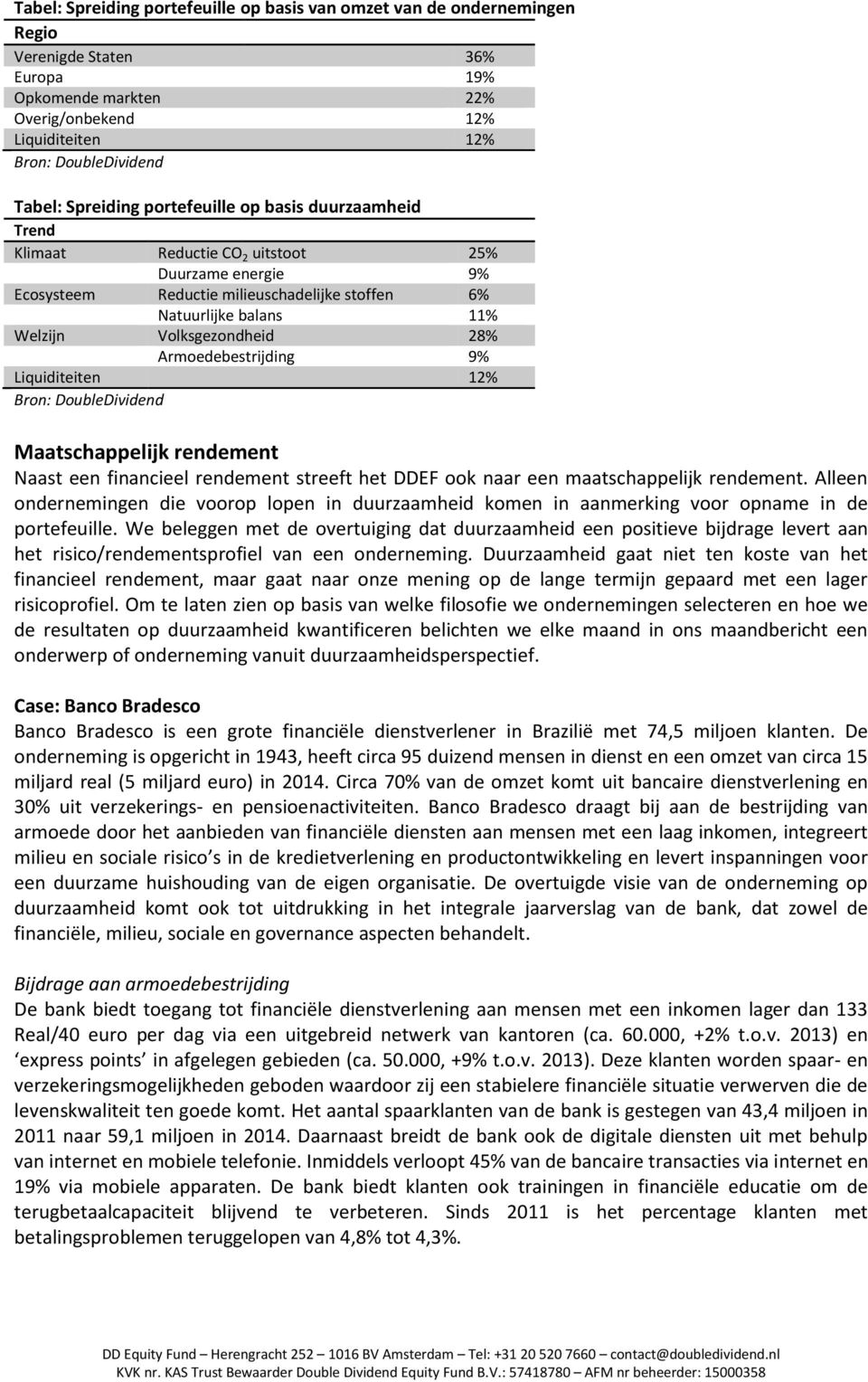 Maatschappelijk rendement Naast een financieel rendement streeft het DDEF ook naar een maatschappelijk rendement.