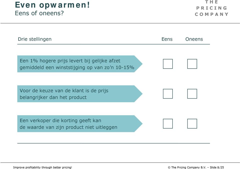 winststijging op van zo n 10-15% Voor de keuze van de klant is de prijs belangrijker dan het