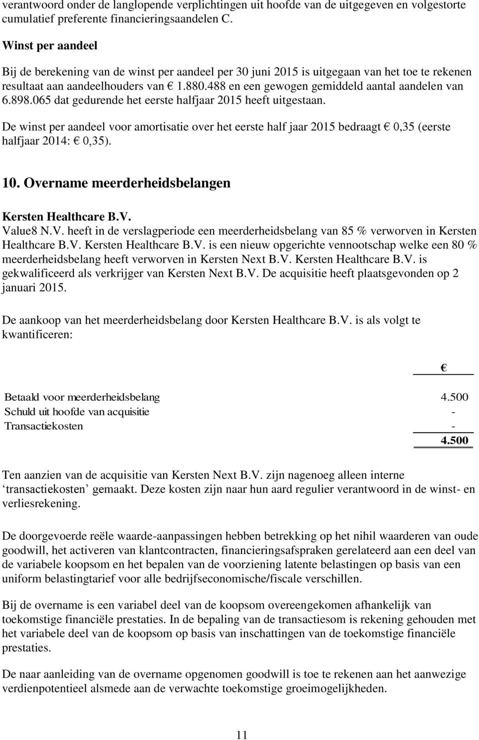 488 en een gewogen gemiddeld aantal aandelen van 6.898.065 dat gedurende het eerste halfjaar 2015 heeft uitgestaan.