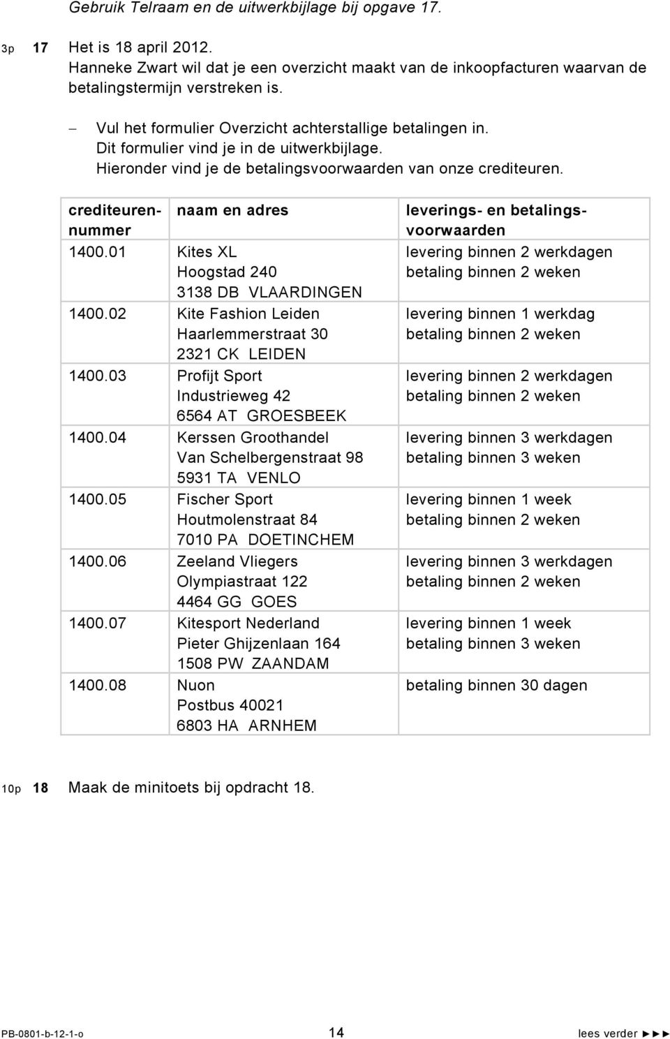 crediteurennummer naam en adres 1400.01 Kites XL Hoogstad 240 3138 DB VLAARDINGEN 1400.02 Kite Fashion Leiden Haarlemmerstraat 30 2321 CK LEIDEN 1400.