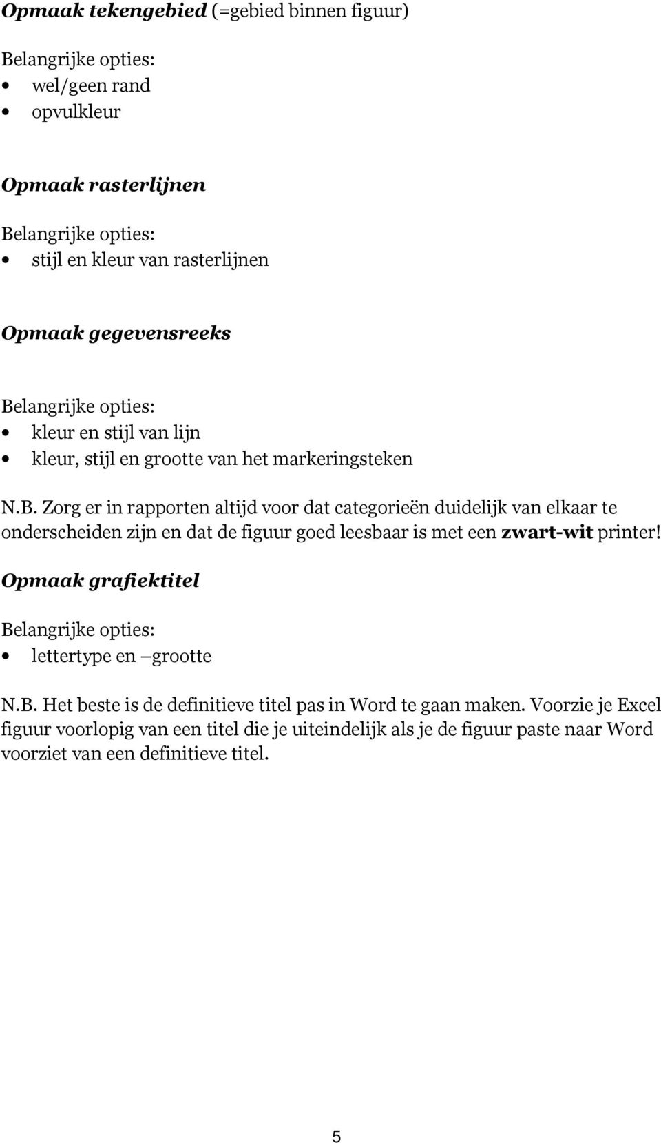 Zorg er in rapporten altijd voor dat categorieën duidelijk van elkaar te onderscheiden zijn en dat de figuur goed leesbaar is met een zwart-wit printer!