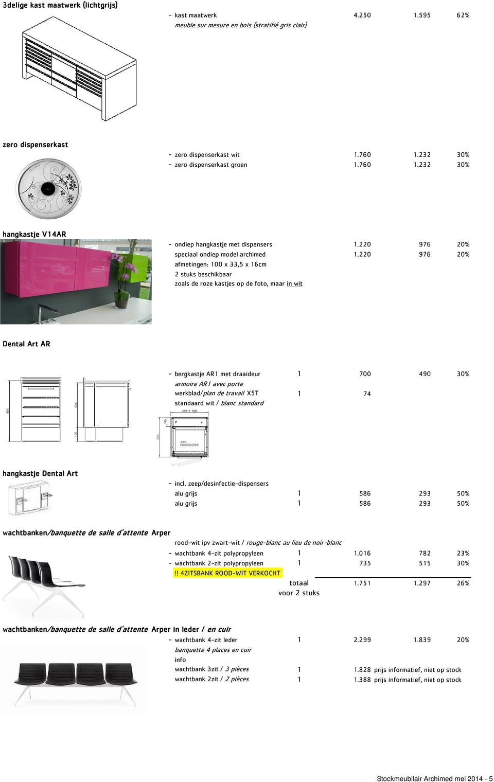 220 976 20% afmetingen: 100 x 33,5 x 16cm 2 stuks beschikbaar zoals de roze kastjes op de foto, maar in wit Dental Art AR - bergkastje AR1 met draaideur 1 700 490 30% armoire AR1 avec porte