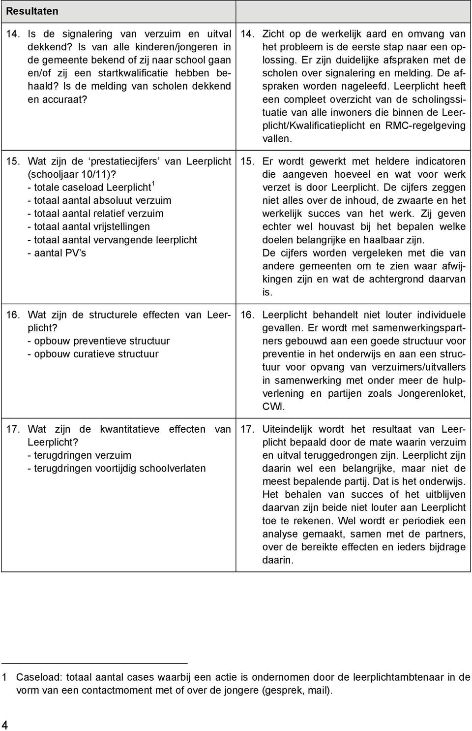 - totale caseload Leerplicht 1 - totaal aantal absoluut verzuim - totaal aantal relatief verzuim - totaal aantal vrijstellingen - totaal aantal vervangende leerplicht - aantal PV s 16.