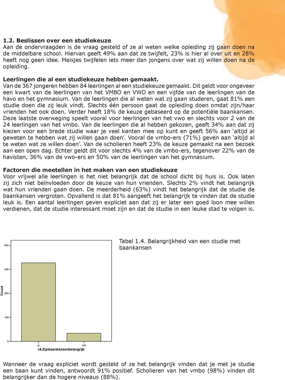 Leerlingen die al een studiekeuze hebben gemaakt. Van de 367 jongeren hebben 84 leerlingen al een studiekeuze gemaakt.