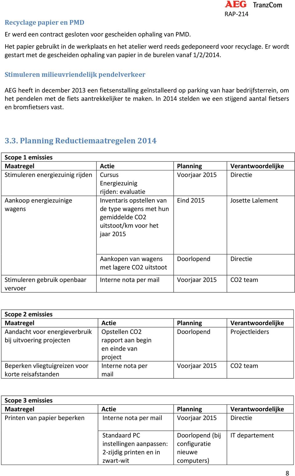 Stimuleren milieuvriendelijk pendelverkeer AEG heeft in december 2013 een fietsenstalling geïnstalleerd op parking van haar bedrijfsterrein, om het pendelen met de fiets aantrekkelijker te maken.