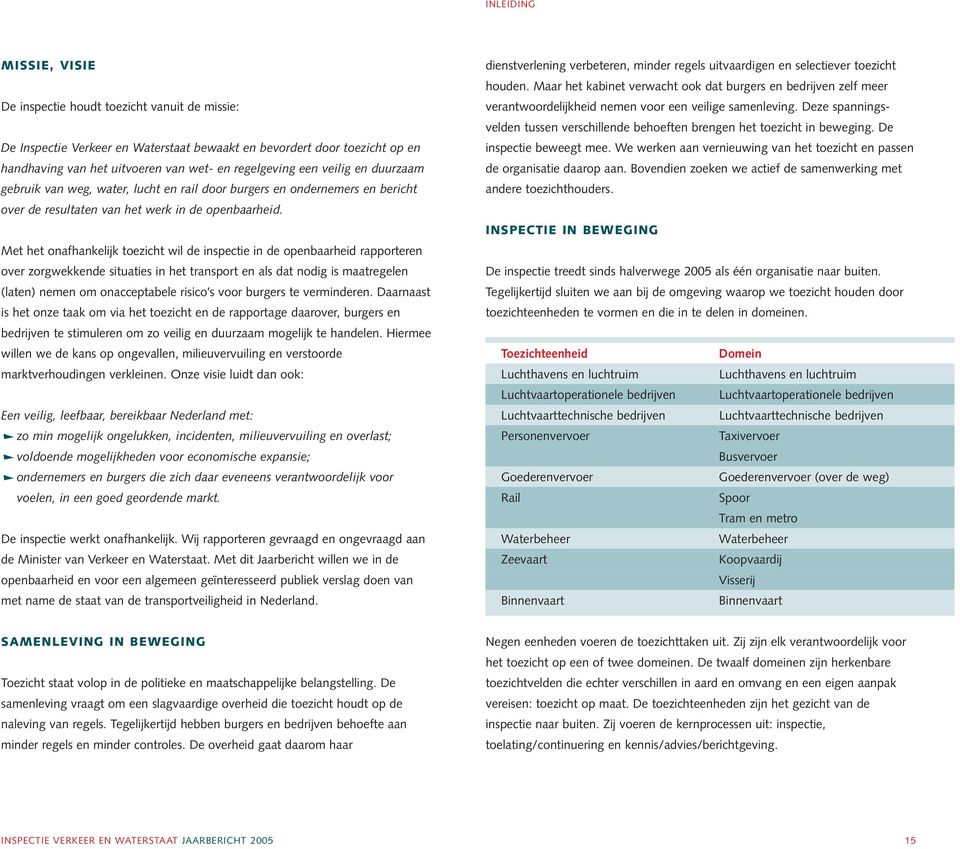 Met het onafhankelijk toezicht wil de inspectie in de openbaarheid rapporteren over zorgwekkende situaties in het transport en als dat nodig is maatregelen (laten) nemen om onacceptabele risico s