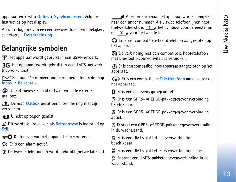 Er staan één of meer ongelezen berichten in de map Inbox in Berichten. U hebt nieuwe e-mail ontvangen in de externe mailbox. De map Outbox bevat berichten die nog niet zijn verzonden.