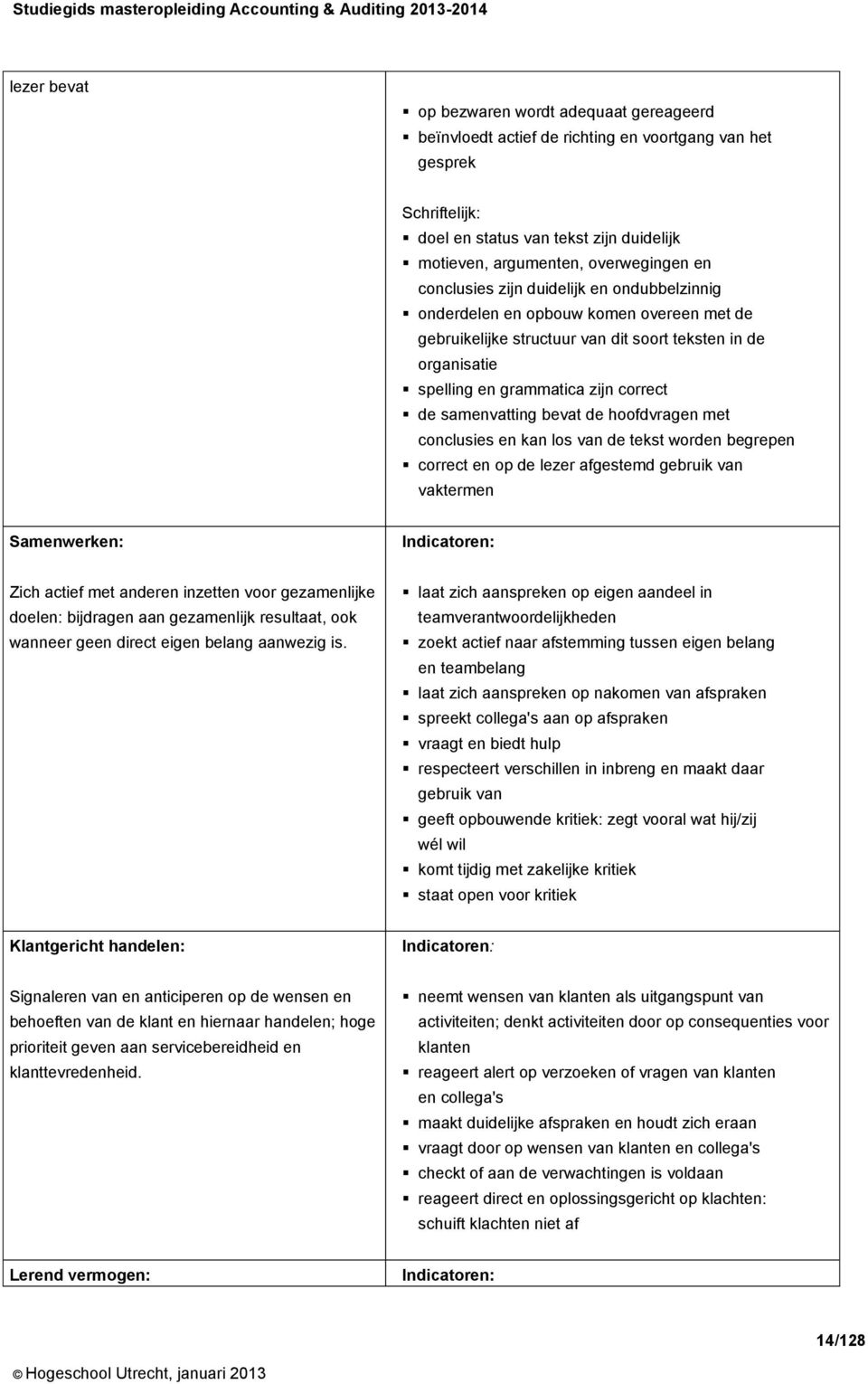 samenvatting bevat de hoofdvragen met conclusies en kan los van de tekst worden begrepen correct en op de lezer afgestemd gebruik van vaktermen Samenwerken: Indicatoren: Zich actief met anderen