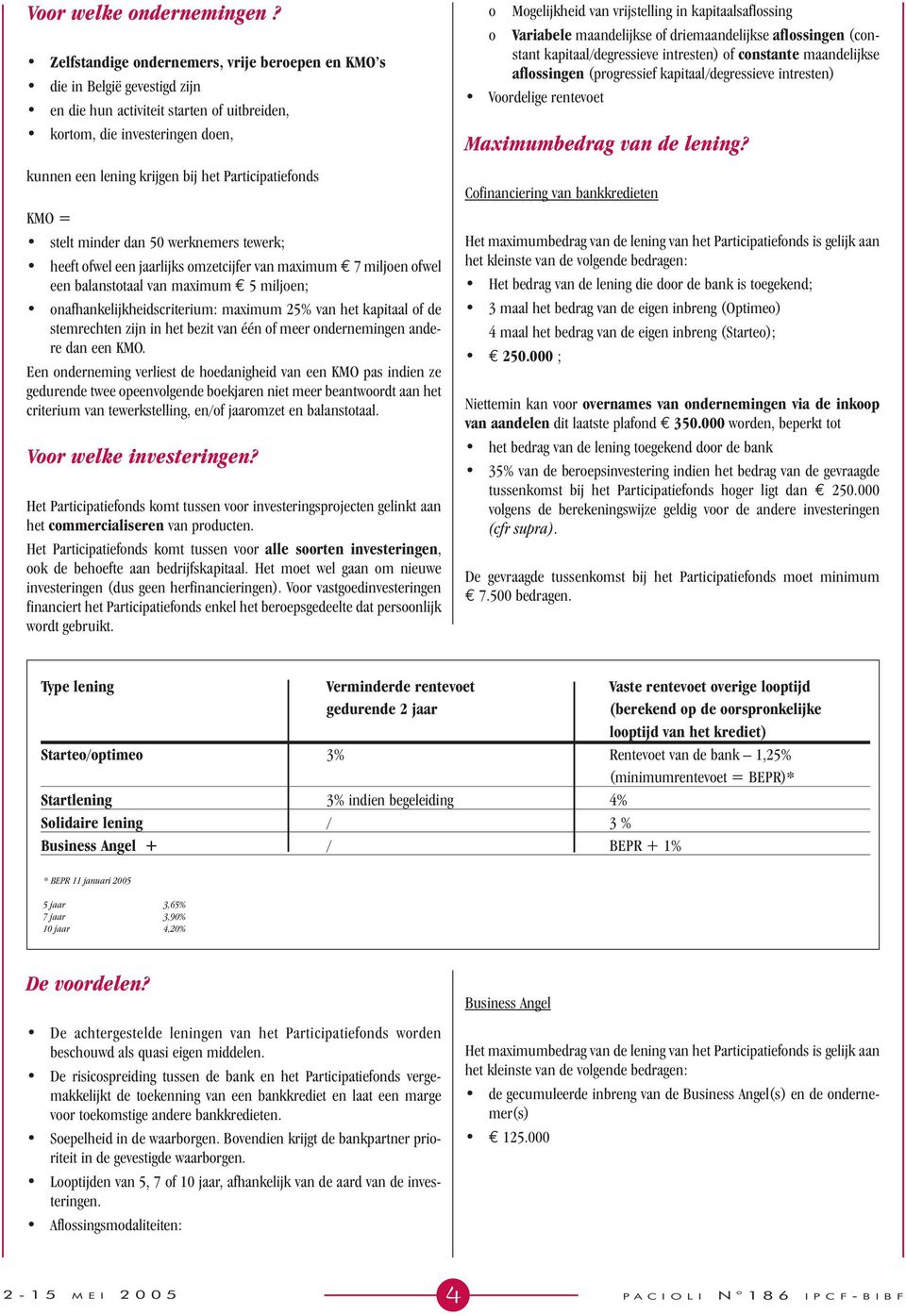 Participatiefonds KMO = stelt minder dan 50 werknemers tewerk; heeft ofwel een jaarlijks omzetcijfer van maximum 7 miljoen ofwel een balanstotaal van maximum 5 miljoen; onafhankelijkheidscriterium: